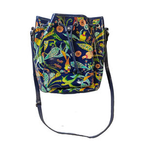 Patricia Nash Sabina Birds of Paradise Leather Drawstring Bucket Bag EUC